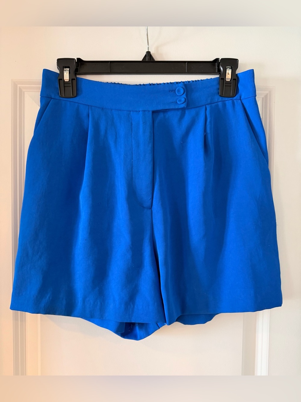 Women's Bright Blue High-Waist Pleated Shorts